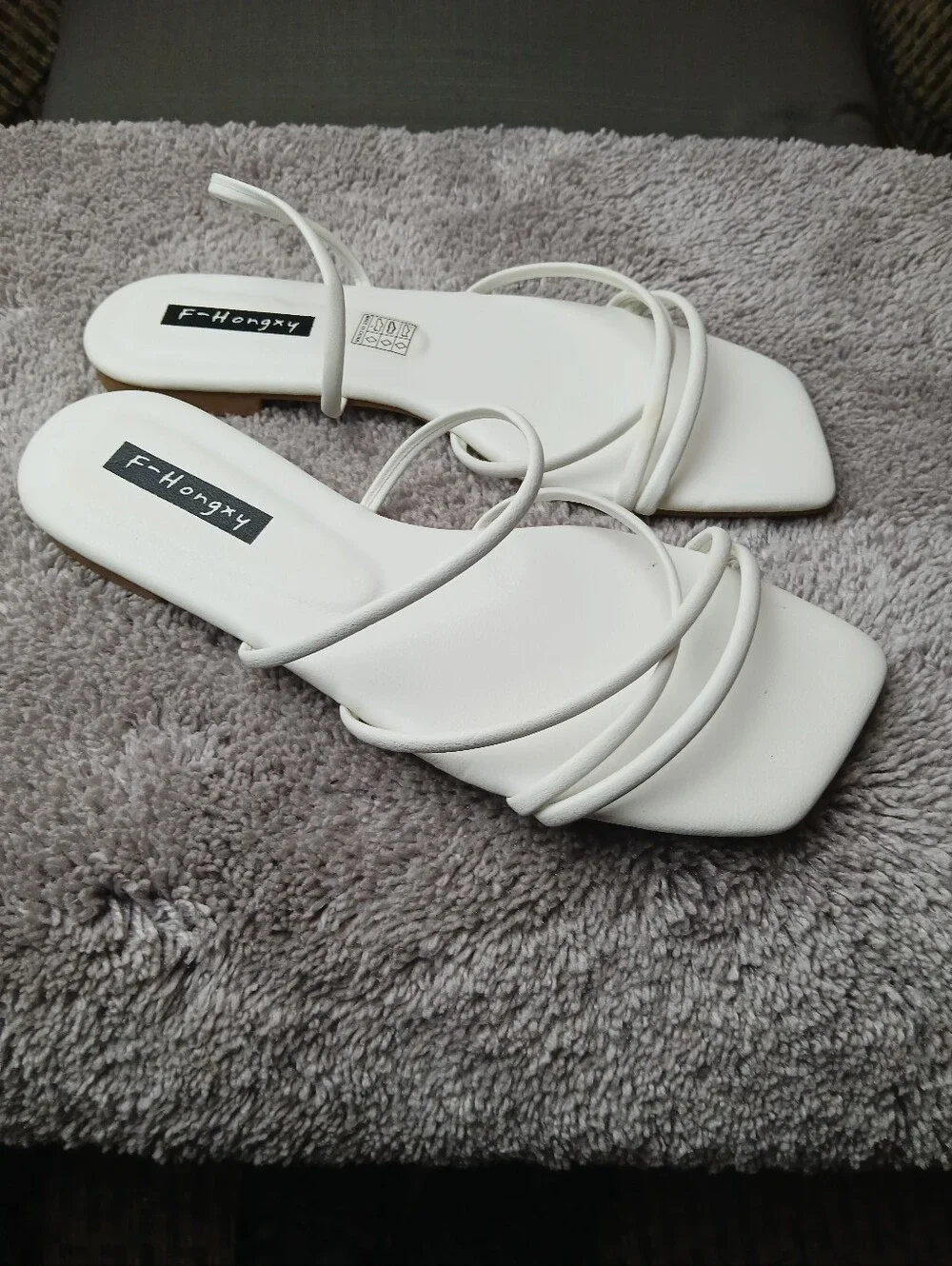 F-HONGXY Off White Strappy Square Toe Flat Sandals 41/US 9.5-10